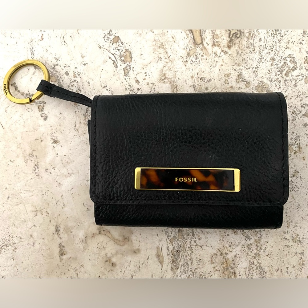 Fossil black leather coin stash purse with keyring
